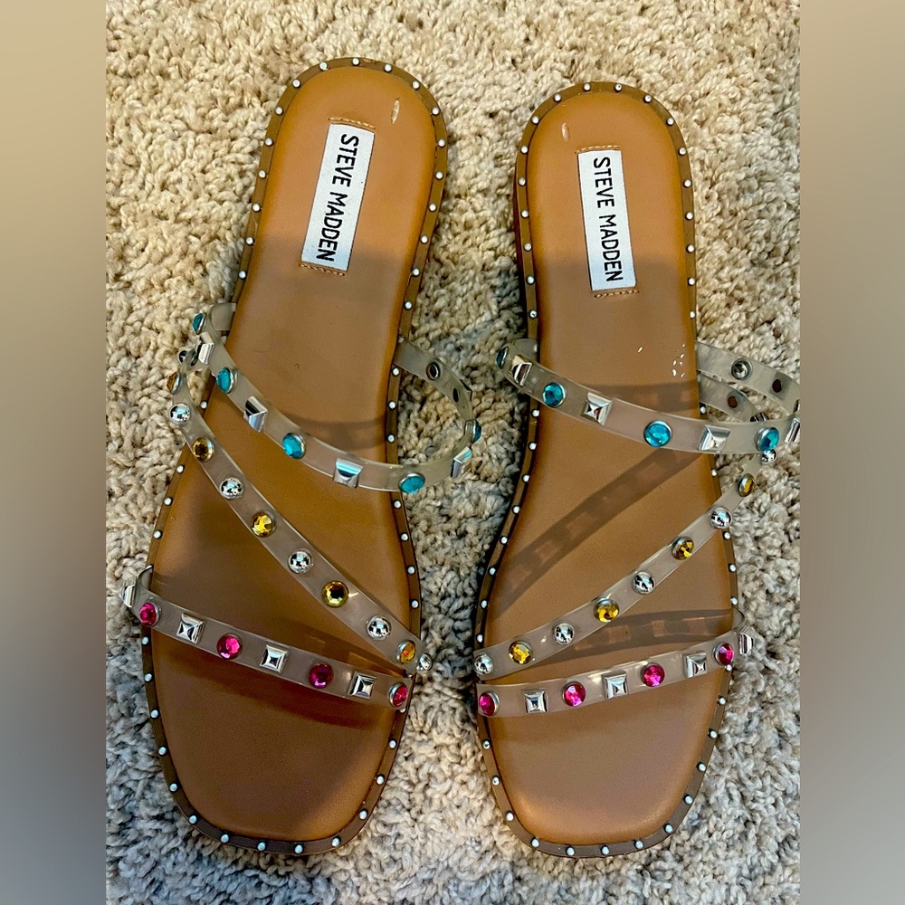 Steve Madden size 10 Jewel flat sandals Jelly 80’s